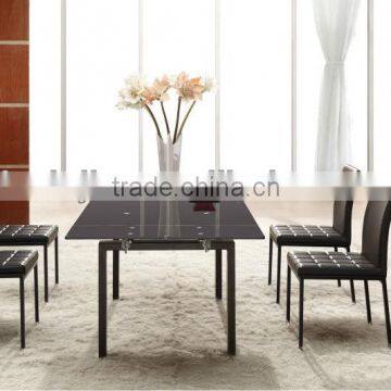 Black Simple Extension Tempered Glass Top Dining Room Table and Chair Design(L808G)