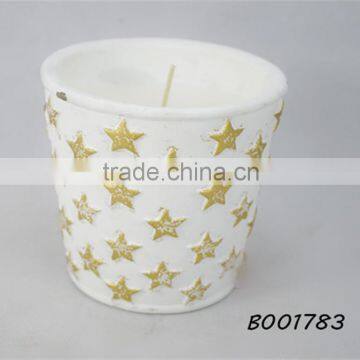 White color without scent, golden star print pot outdoor cement candle