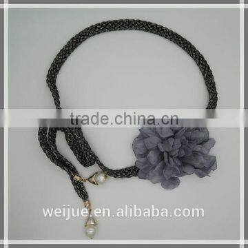 Fashionable braided fabric tape waist belt with flower for women