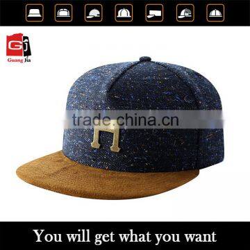 Factory Wholesale Custom High Qualtiy Metal Patch 5 Panel Snapback Cap Hat