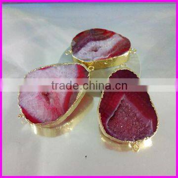 KJL-BD5164 Wholesale Natural gold plated druzy geode agate stone pendant connector