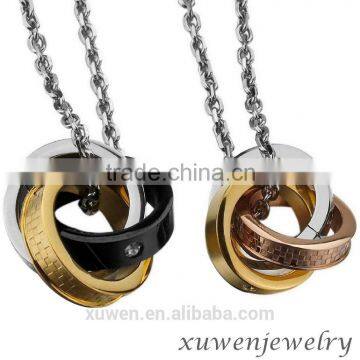 tri color mens and boys three circle rotate 316l stainless steel pendant necklace