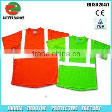 High Visibility 100% Polyester orange/green zipper one pocket Reflective Safety T-shirt