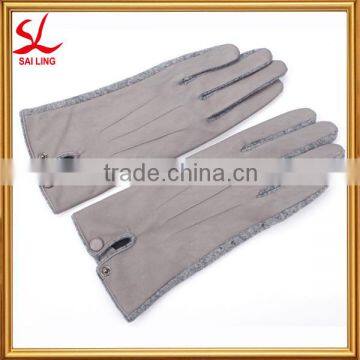 Fashion Dresses Ladies Leather Knit Blend Glove Grey With Metal Button photo-2