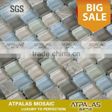 15x15mm clear glass mix stone backsplash tile, bath and kitchen glass stone wall and floor tile EMA2026