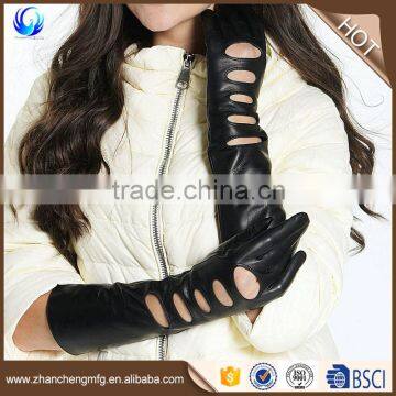 New style ladies black sheepskin long leather sexy gloves