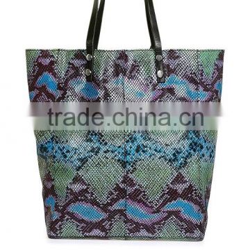 Leather Double Handle Snake Embossed Shopper Bag