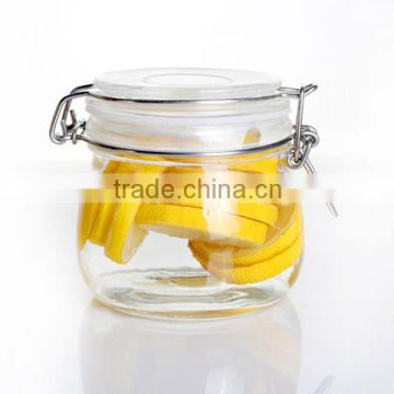 500ml Recycled airtight Round shape glass jar with metal clip top lid for kitchen and food