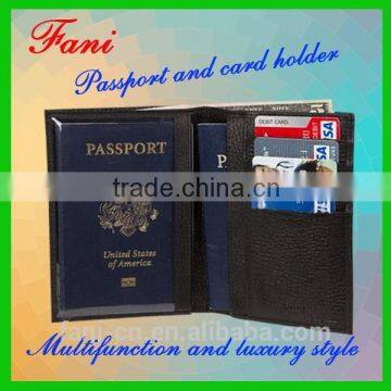 Mutifunction with luxury style passport and card holder of leather wallet