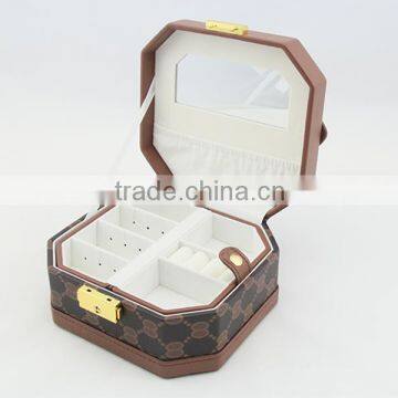 High quality Pu leather jewelry storage box / mirrored jewelry storage case with handle