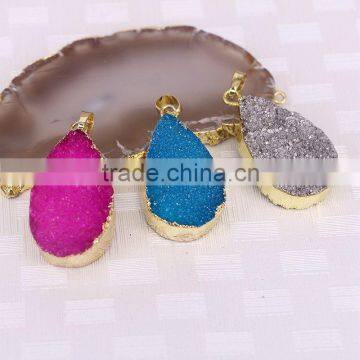 Mix Color Water Drop Agate Quartz Stone Druzy Pendant Gold Plated Charm Stone Pendants