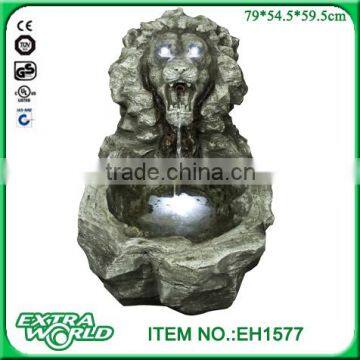 32-Inch Sandstone Four Lion Head Outdoor Water Fountain