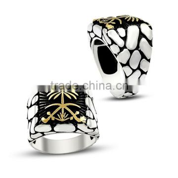 925K Silver Art Design Saudi Arabia Palm Tree Sword Men Rock Ring