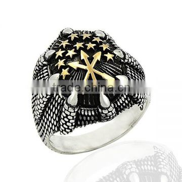 925K Sterling Silver Eagle Claws Circasian Men Ring