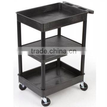 40" Plastic Utility Cart, 2 Trays & 1 Shelf - Black(UC-B-166)