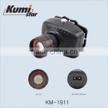 powerful ABS 3 Watt rechargeable zoom led headlamp KM-1911