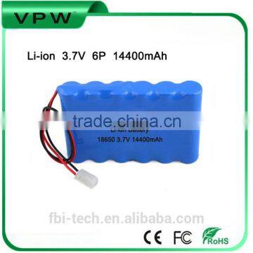 Guangzhou Factory Rechargeable 18650 3.7V 14400mah Li-ion battery with optional terminal