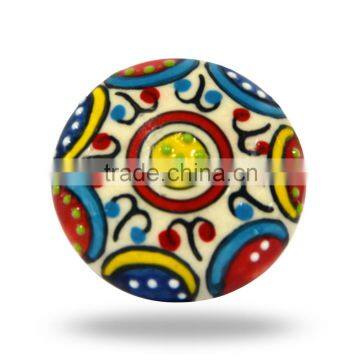 Ceramic Embossed Red Blue Yellow Flower Knob