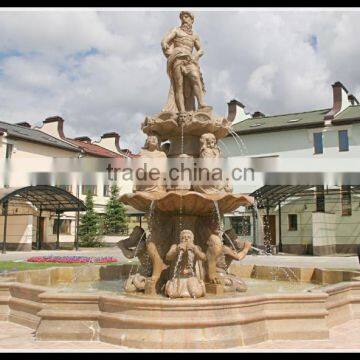 Large Yellow Garden Water Fountain With Mythical statues