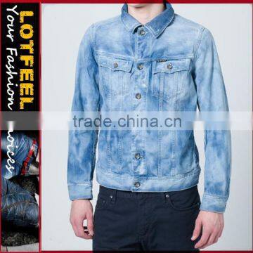 italian Acid wash men denim jacket coat (LOTJ258)