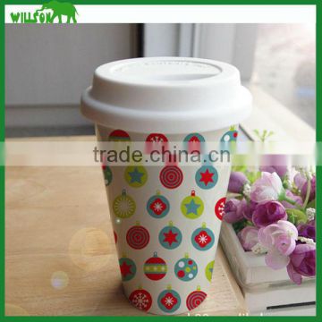 Hot Sale Double wall Ceramic Mug With Silicone Lid