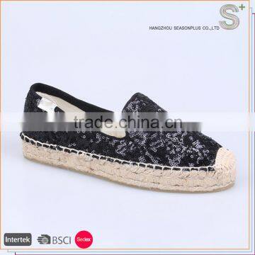 Latest design sequin espadrilles girl loafer shoes