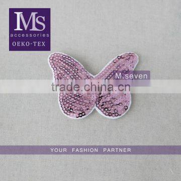 good looking pink butterfly woven embroidery patch in sequin material for sale