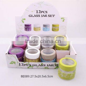 popular glass spice jar with metal flower coating in a display box