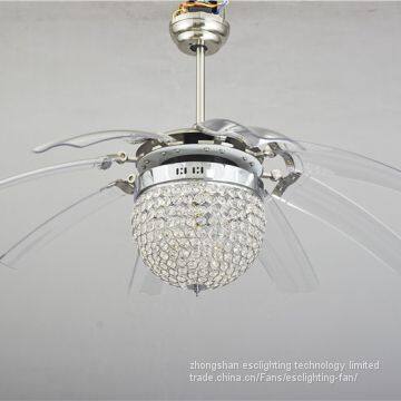 110-240v 70w AC DC Motor 42'' Crystal Retractable Ceiling Fan With Lights photo-3