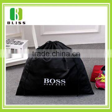 Custom logo printed black cotton drawstring bag