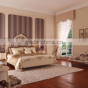 Luxury French Style Wood Carved Bed Set/ Royal Solid Mahogany Wood King Size Bed/ Fancy European White Bedroom Furniture