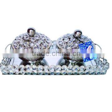 Crystal beads decorated dry fruit bowl set with serving tray, Salad bowl set