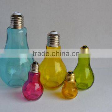 colored bulb shape glass beverage jar with lid