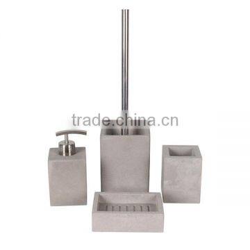 Highend Hotel Bathroom Deco Concrete Bath Accessory Set Soap Dispenser Toothbrush Holder photo-6