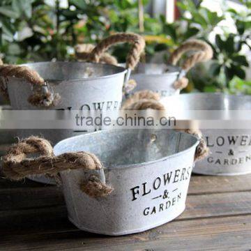 Hot sales garden zinc flower pot metal planter with string handle