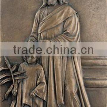Bronze Wall Relief Jesus Statue With a Baby Angel