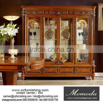 YB29 Italian Stylish Framed Glass Showcase, Antique Italian Camellia Tall Cabinet for Living Room