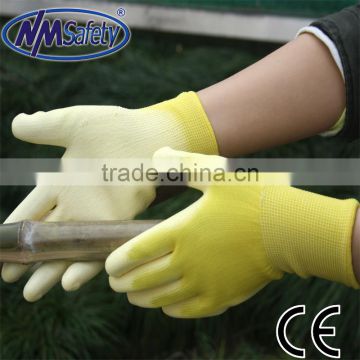 NMSAFETY yellow PU dipping glove polyester gloves en388 3131