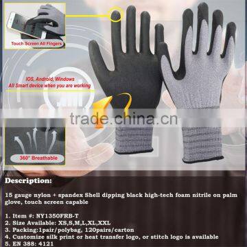 NMSAFETY New black high-tech foam nitrile palm touch screen mechanical work gloves