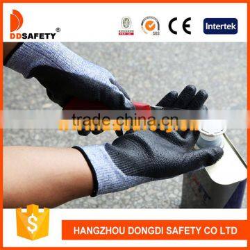 DDSAFETY 2017 High Performance Polyethylene Fiber Glass Knitted Liner Black PU Coated Cut Resistant Safety Gloves