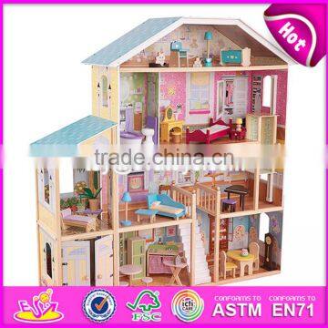 New design luxurious and attractive 34 furniture pieces girls wooden doll house toys W06A217