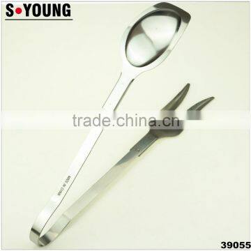 39055 Hot Sale Stainless Steel Kitchen Tongs BBQ Grill Food salad Tongs With Forks