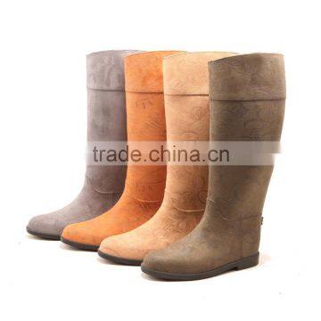 New Design Women Lady Tall Height PU Surface Leather Flock Waterproof Horse Riding Boot Wellies Wellington Rain Boots photo-2