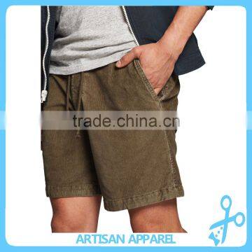 Corduroy Suit Shorts with Stretch Waist Band and Tonal Drawstrings Over Knees Shorts for Man