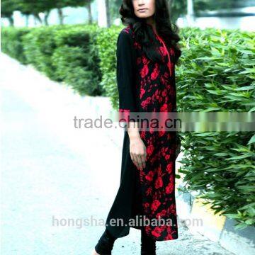 Black & Red Pakistan Digital Printed Kurti Frock Style Fancy designer Kurti Designs HSD7815