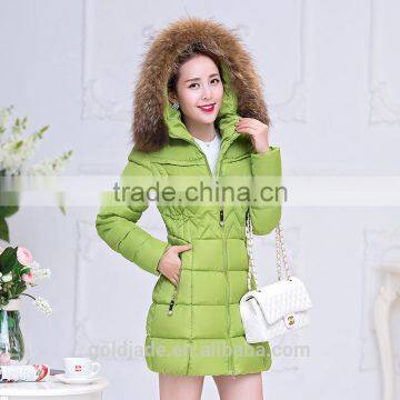 OEM Wholesale Winter Women Thicken Cotton Fur Collar Hooded Down Long Parka Jacket Coat