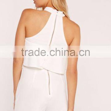 2017 Playsuit in Women's Pant With White Choker Neck Frill Bandeau Playsuit photo-3