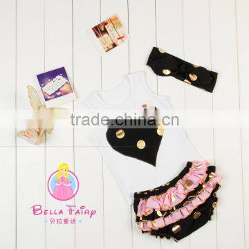 2016 China Product and Wholesale and Factory Price Baby Pompom Body Suit With Headband and Top and Bloomer 3 Piece for Kids photo-5