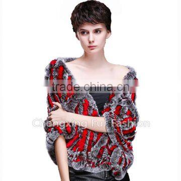 CX-B-74B European Women Fashion Chinchilla Printed Rex Fur Shawl photo-2