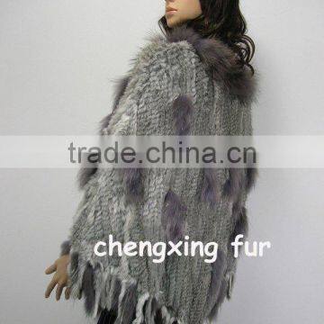 CX-B-31B Big Size Wholesale Natural Colour Knit Rabbit & Raccoon Fur Fashion Shawl photo-3